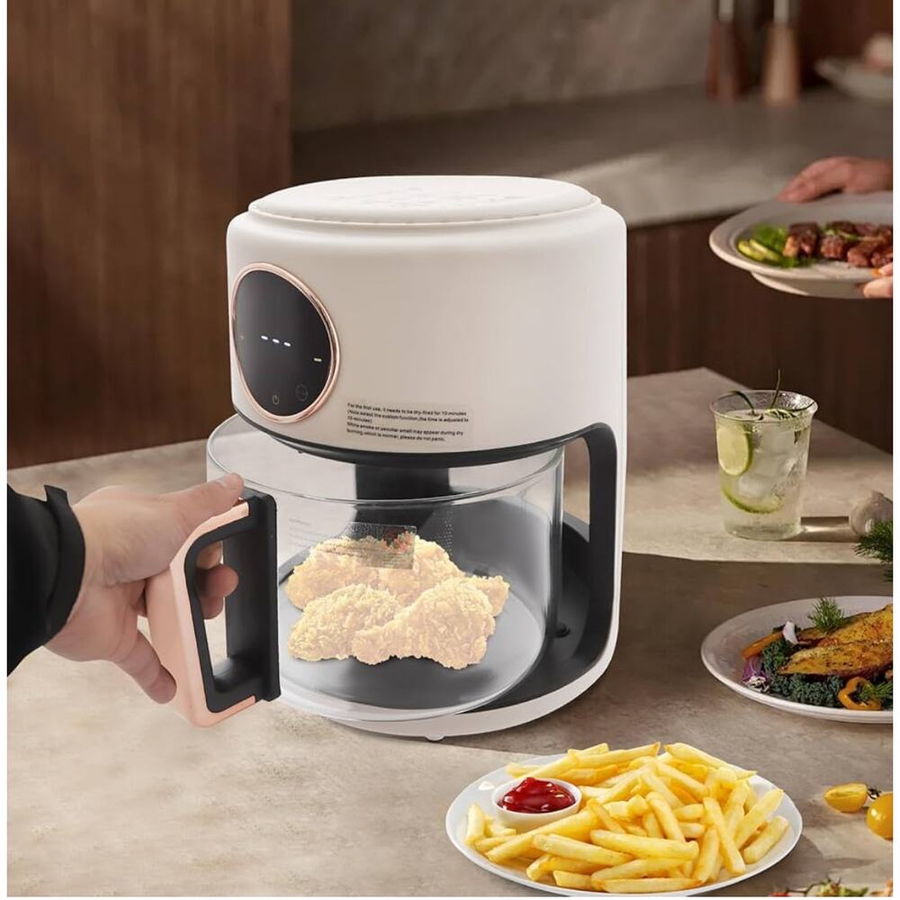 Air Fryer, 3.8Qt 1200W Glass Air Fryer, Compact Airfryer with Digital Display